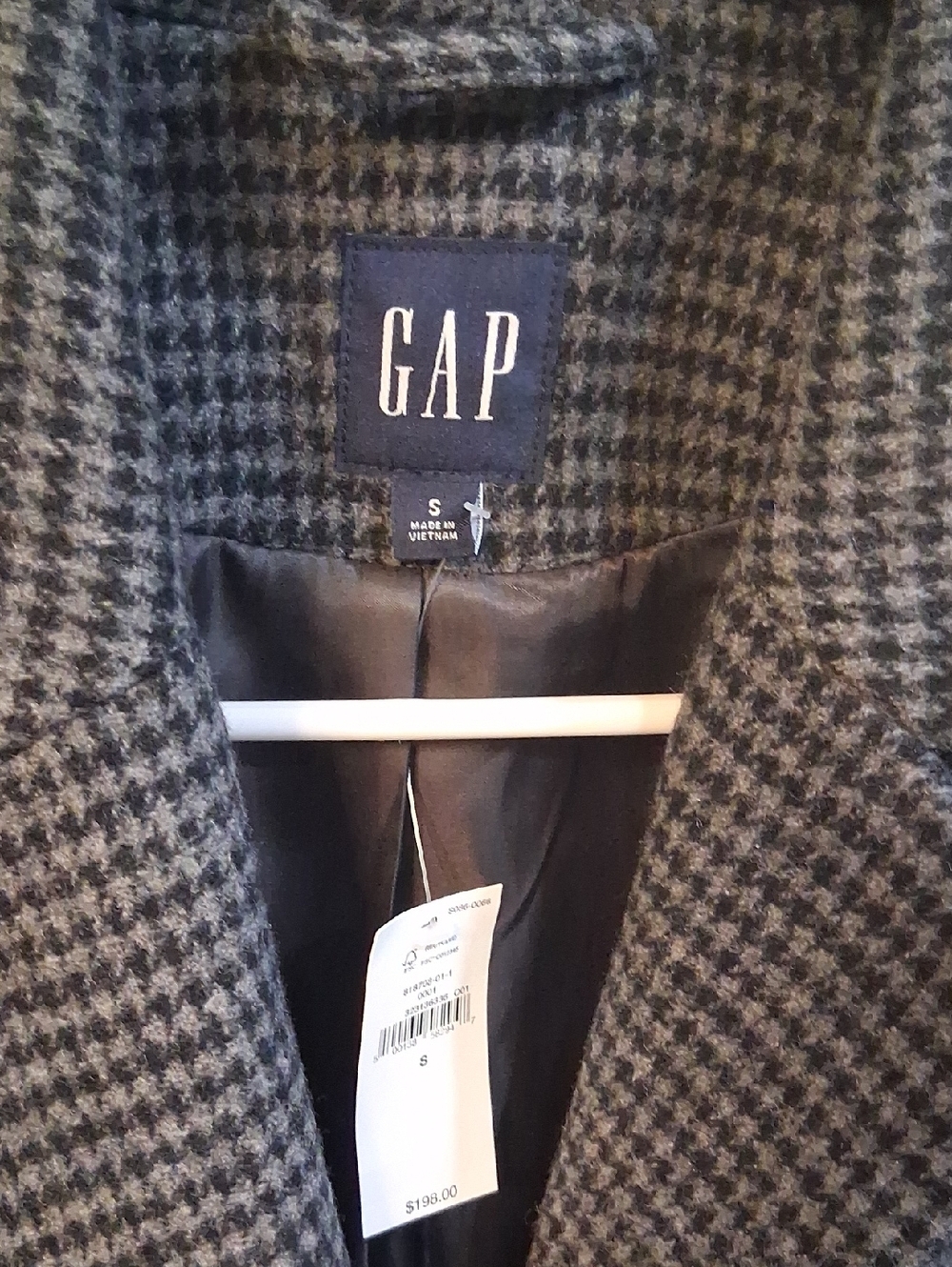 GAP Oversized Charcoal Houndstooth Long Blazer NWT Small - Picture 6 of 8
